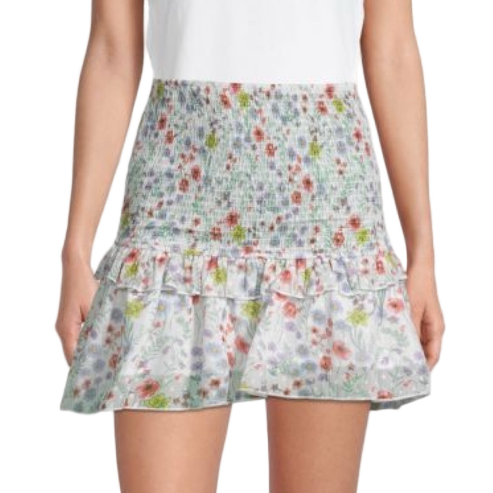 70/21 Women’s Ruffle Smocked White With Floral Print Skirt - Size Small, NWT